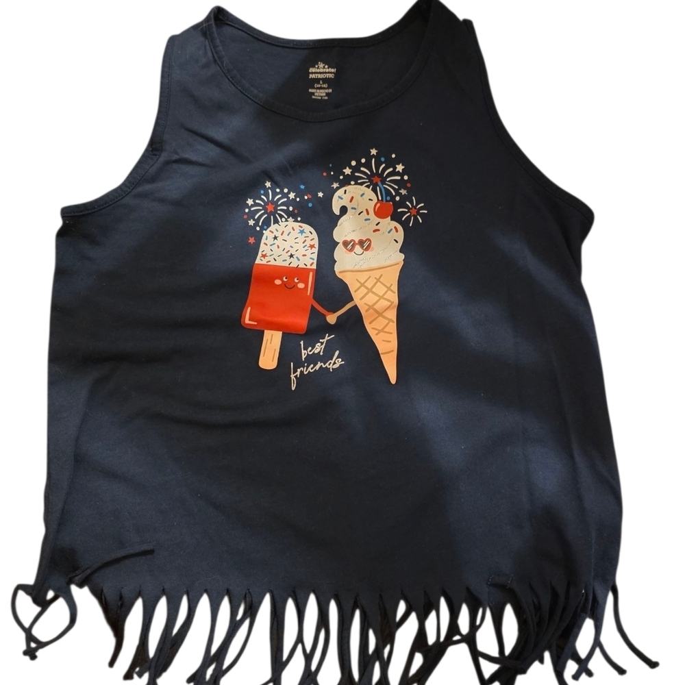 Way To Celebrate! Patriotic Girls Tank Top, Navy, Size L (10-12)